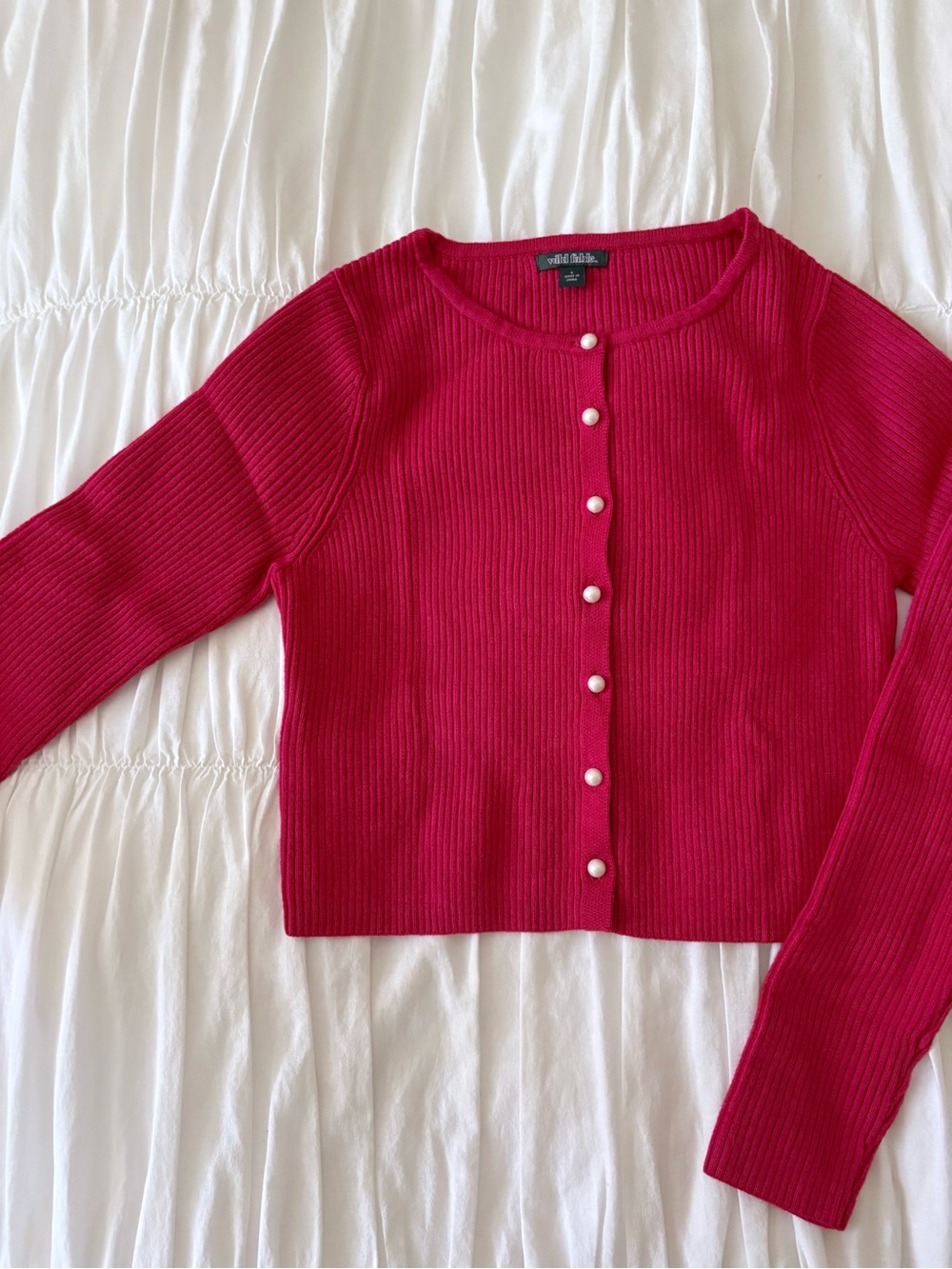 NWOT Red Ribbed Pearl-Button Cardigan - Picture 4 of 7